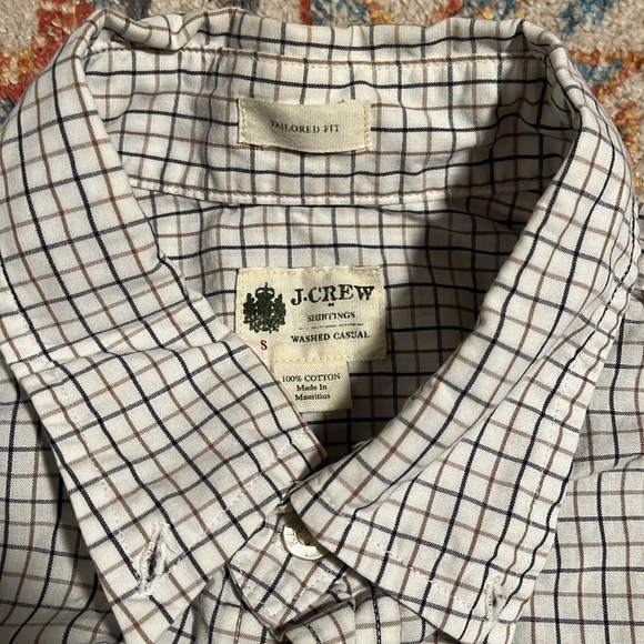 JCrew tailored fit washed casual brown and white checked plaid button-up shirt - Picture 3 of 4